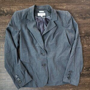 Calvin Klein Blazer Women 10 Charcoal Gray Long Sleeve Two Button Jacket Stretch